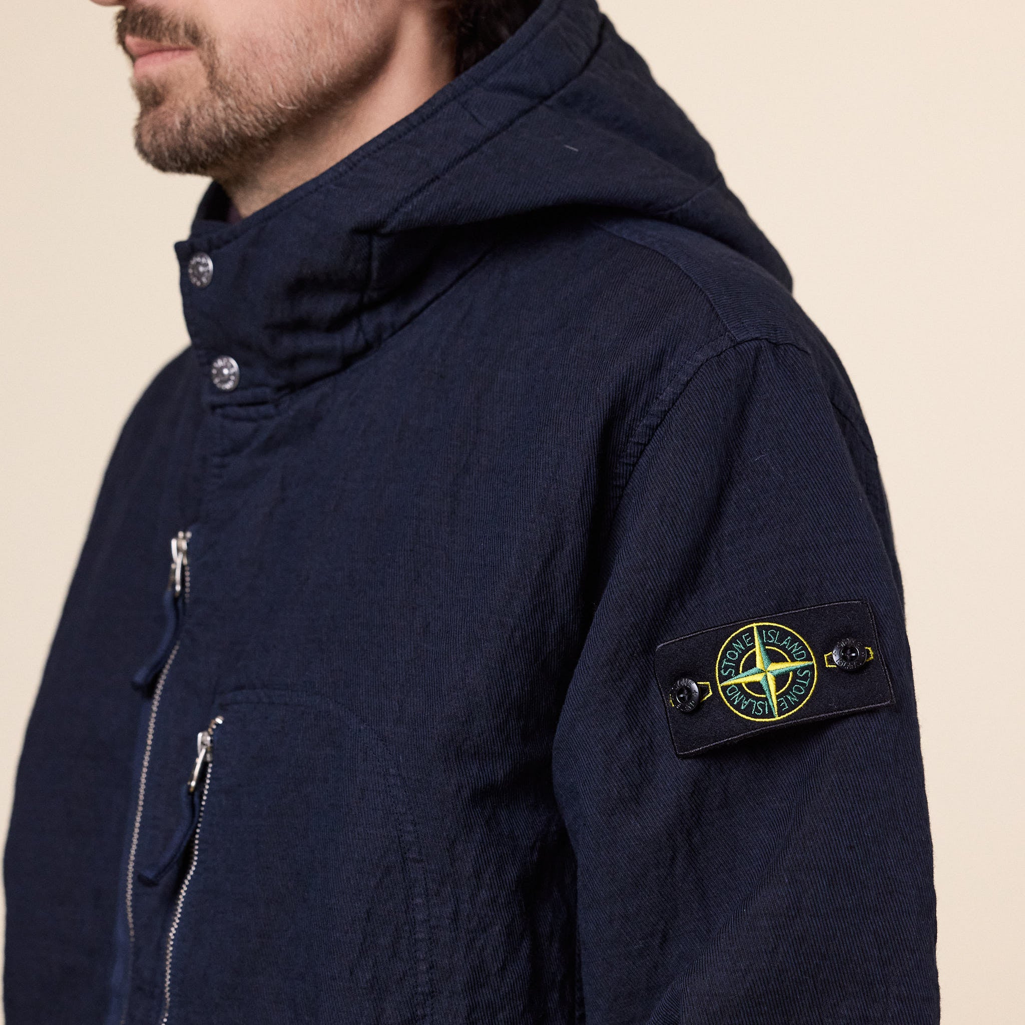 Stone Island - Diagonal Cotton Wool-TC Padded Hooded Jacket - Navy