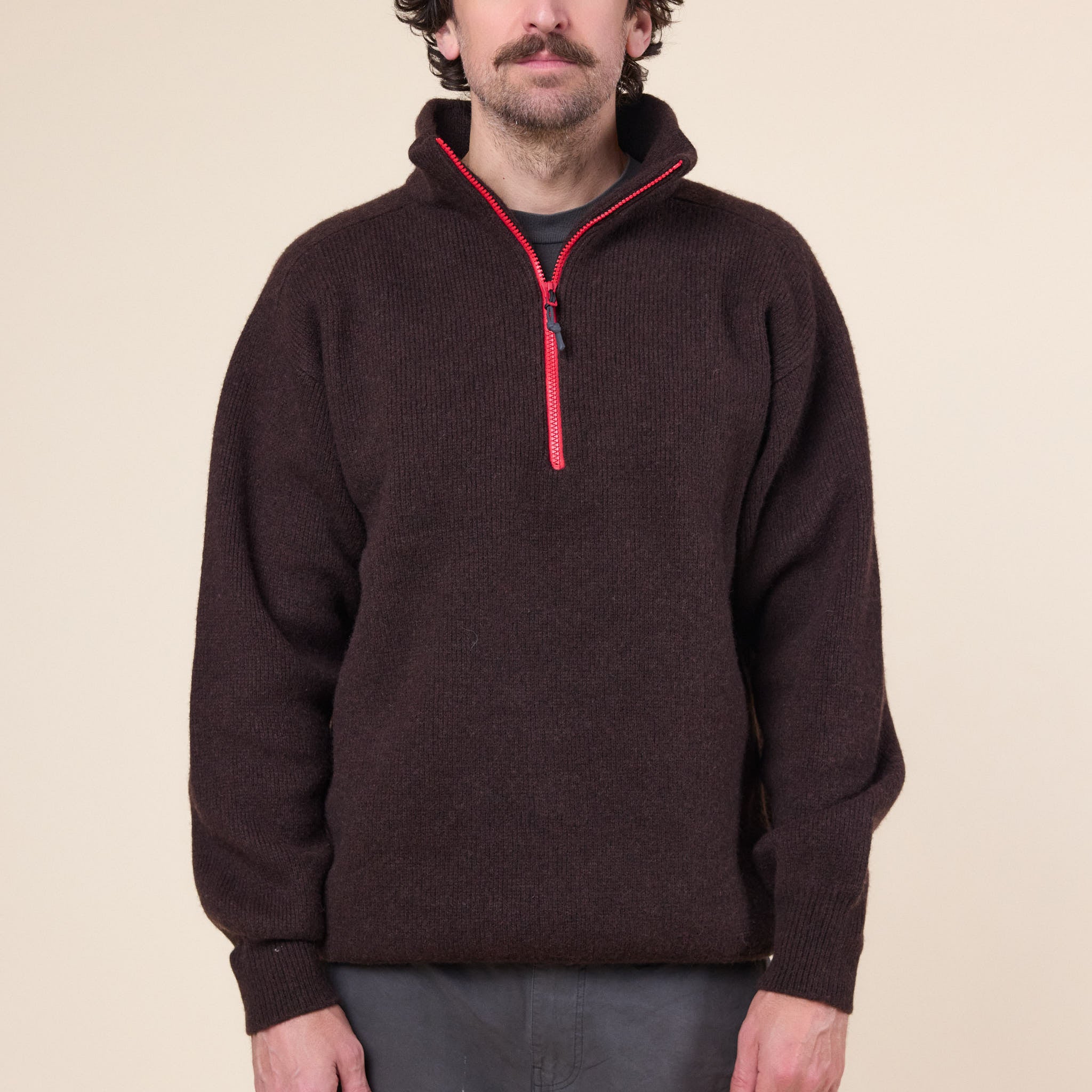 GR10K - Felted High Neck Sweater - Dark Brown