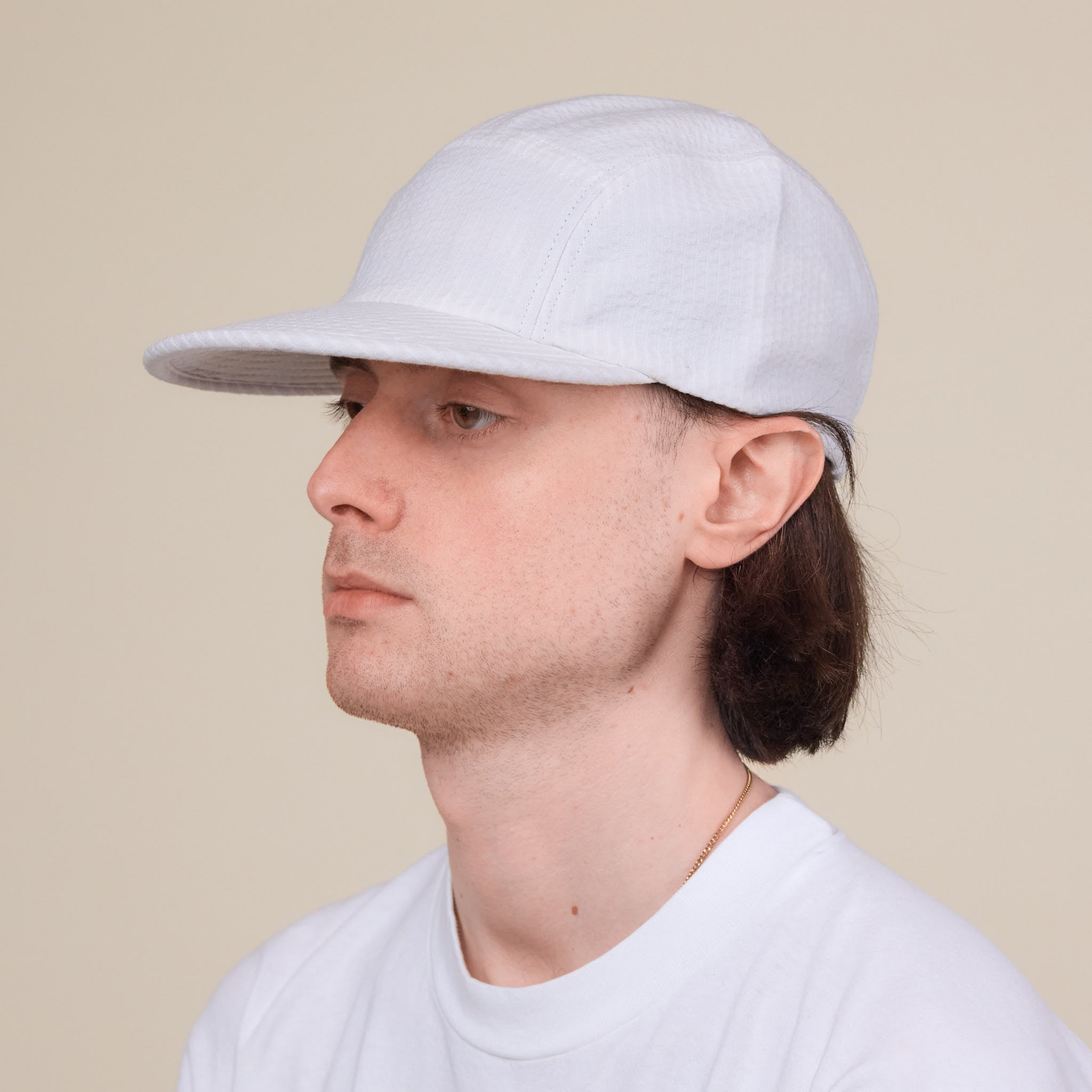 Found Feather - 5 Panel Seersucker Jet Cap - Ecru