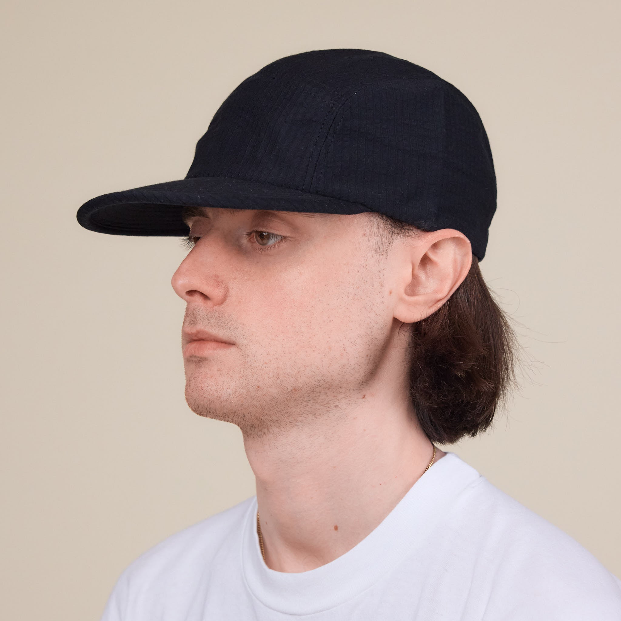 Found Feather - 5 Panel Seersucker Jet Cap - Black
