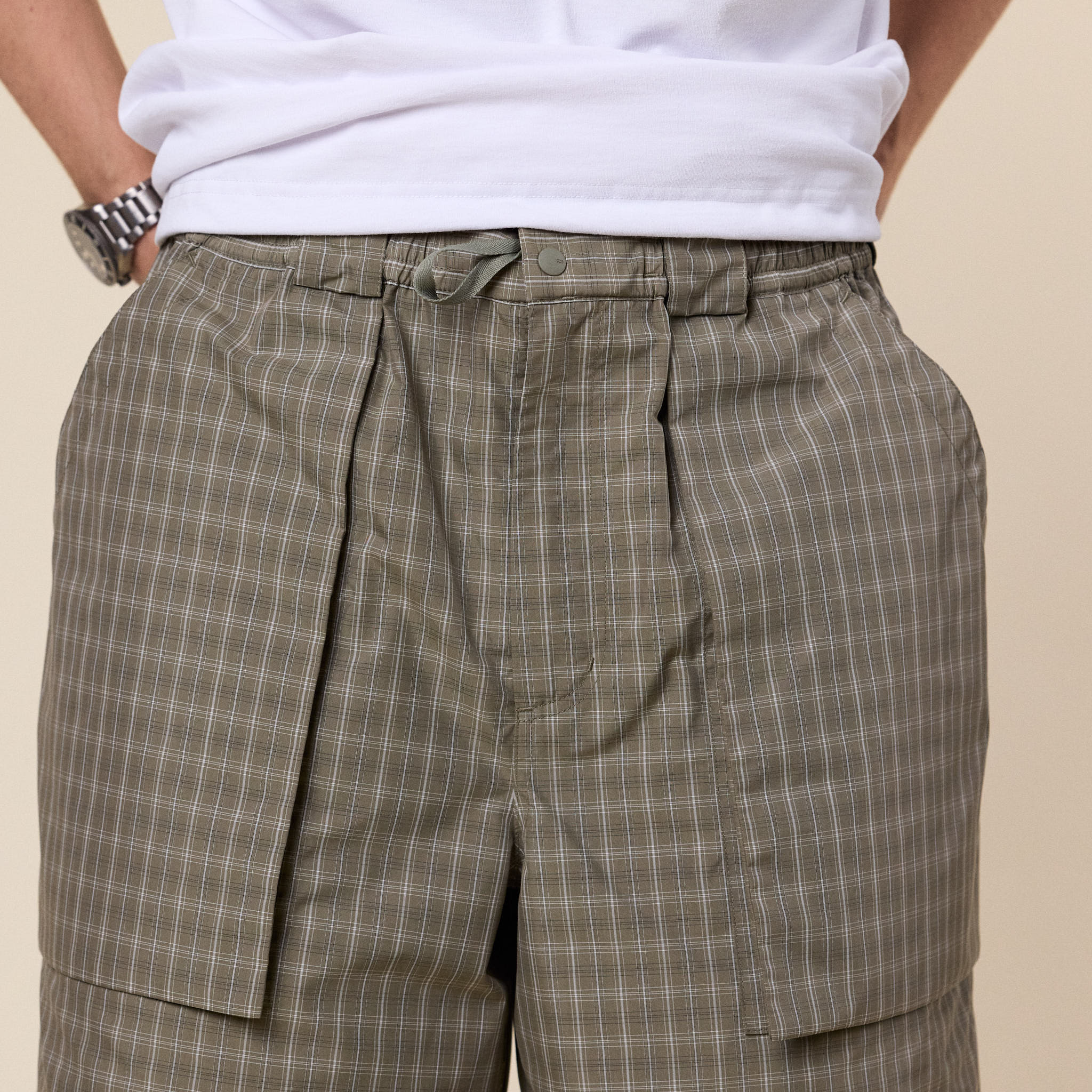 DAIWA Pier 39 - Tech 3D Pocket Cargo Shorts Summer Plaid - Sage Grey