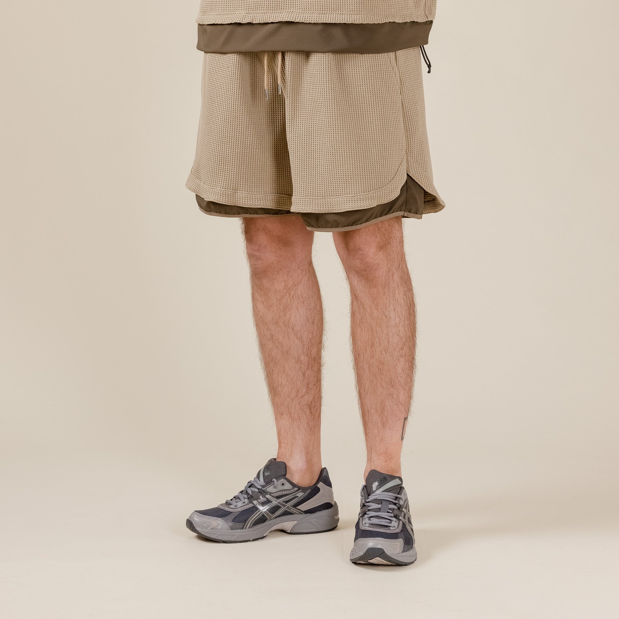 Meanswhile - SOLOTEX® Waffle Shorts - Beige "meanswhile stockists uk" "meanswhile Japan"